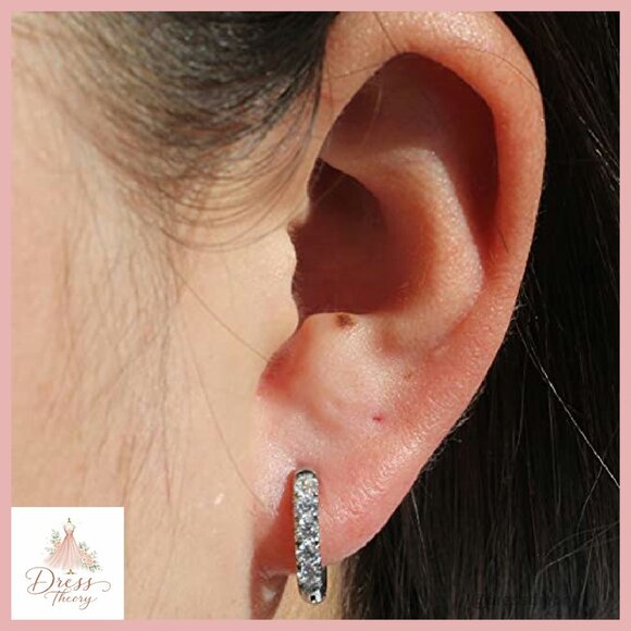 316L Surgical Steel Huggie Hoop Earrings with Cubic Zirconia - Picture 3 of 8